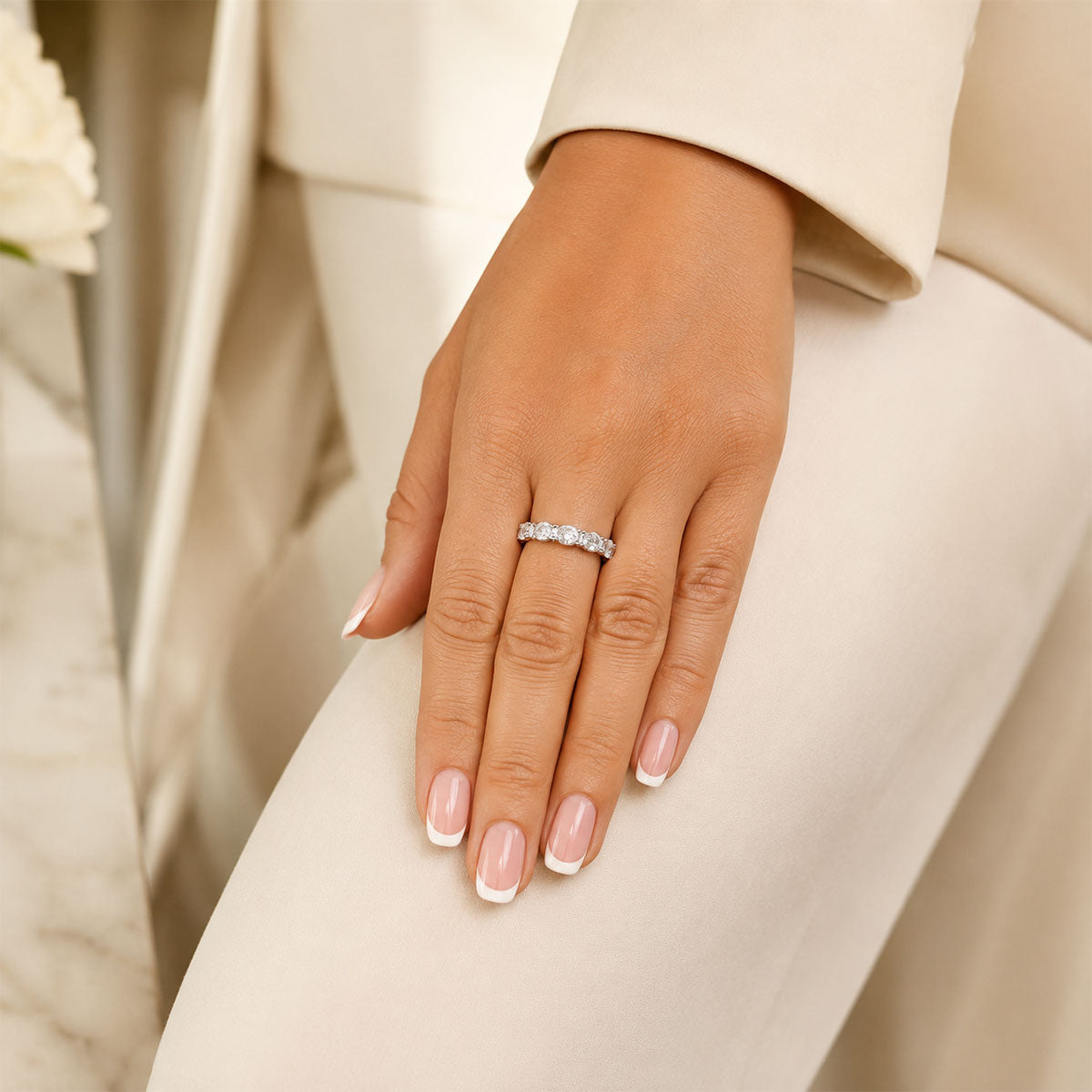 Platinum Oval Cut Diamond Five Stone Eternity Ring
