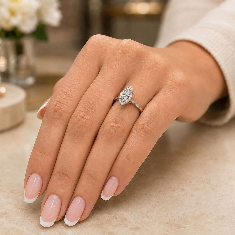 Platinum Marquise Cut Diamond Halo Ring