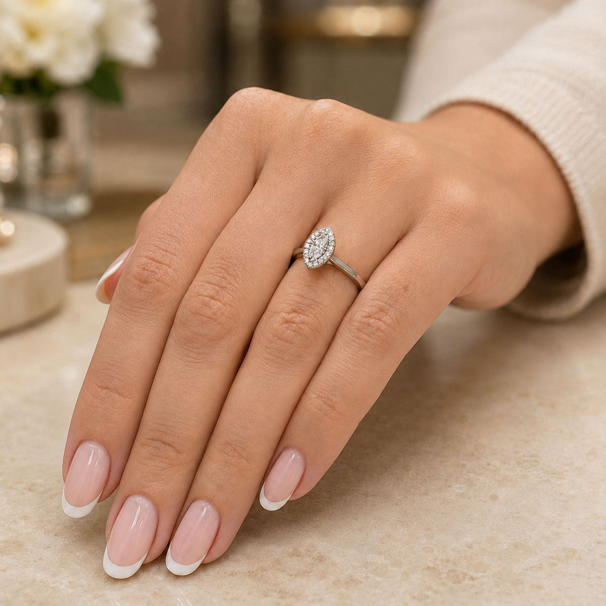 Platinum Marquise Cut Diamond Halo Ring