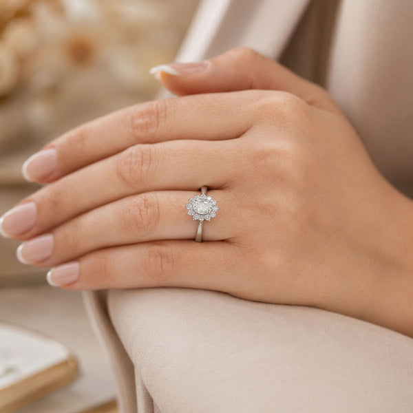 Platinum Oval Cut Diamond Cluster Dress Ring