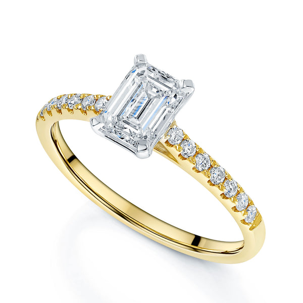 Berry's 18ct Yellow Gold Emerald Cut Diamond Engagement Ring With Diamond Shoulders - Berry's Jewellers