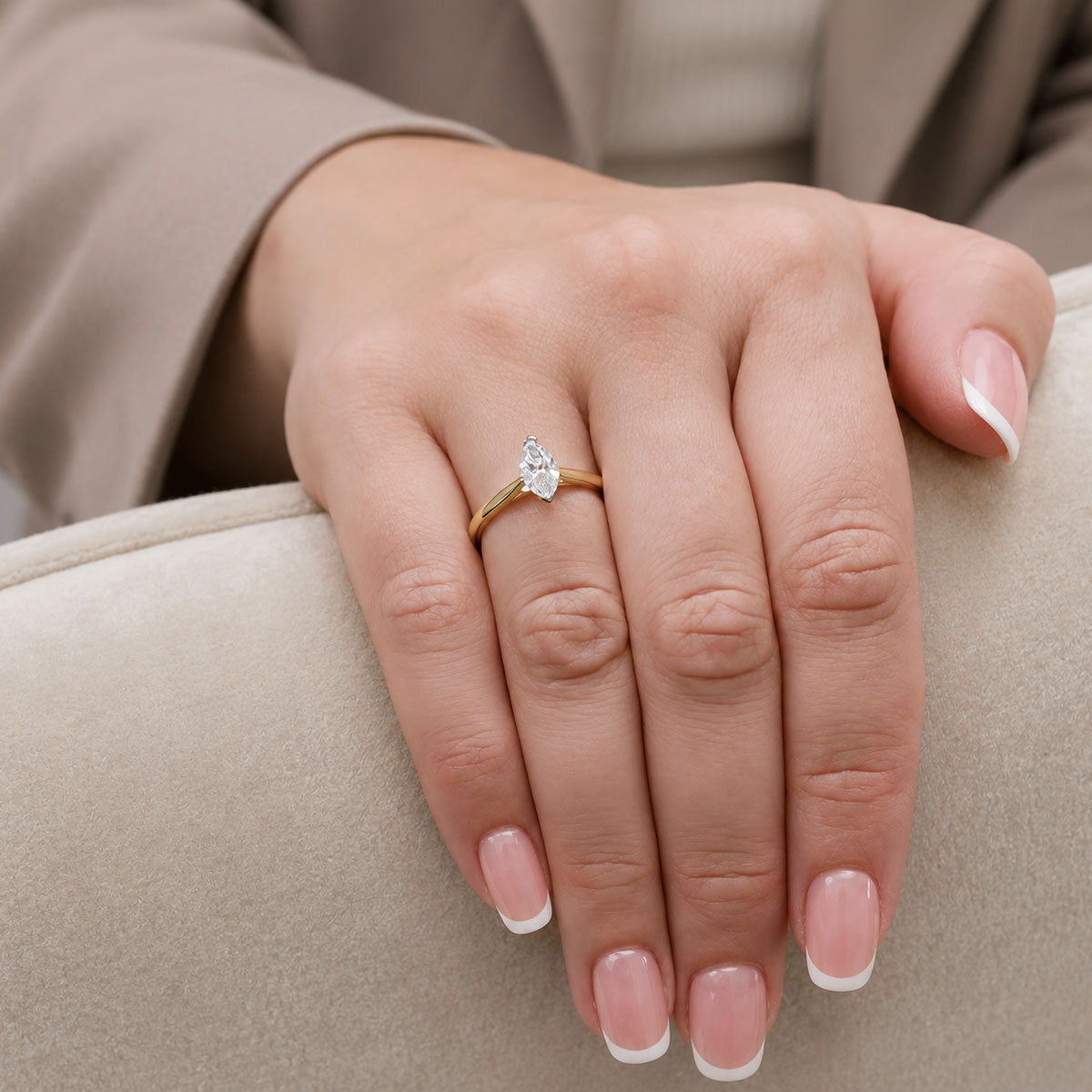 18ct Yellow Gold Marquise Cut Diamond Engagement Ring