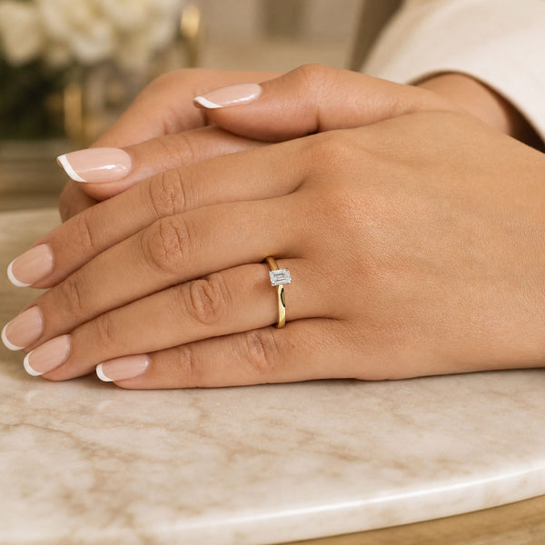 18ct Yellow Gold GIA Certificated Emerald Cut Diamond Engagement Ring