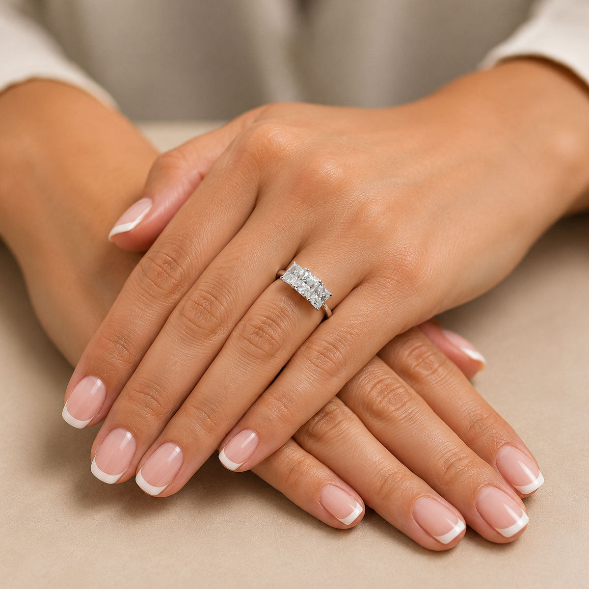 Platinum Radiant Cut Diamond Three Stone Ring