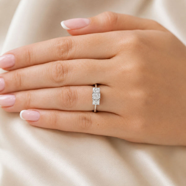Platinum GIA Radiant Cut Diamond Three Stone Ring