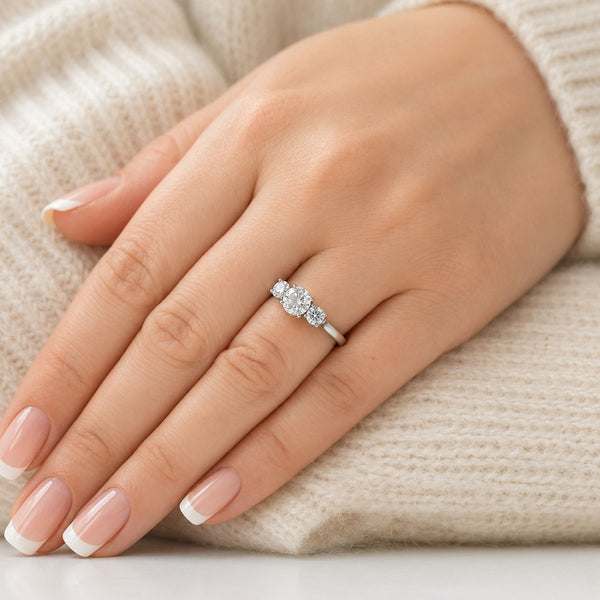Platinum Round Brilliant Cut Diamond Three Stone Ring