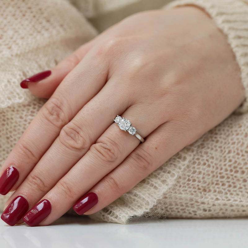 Platinum Round Brilliant Cut Diamond Three Stone Ring