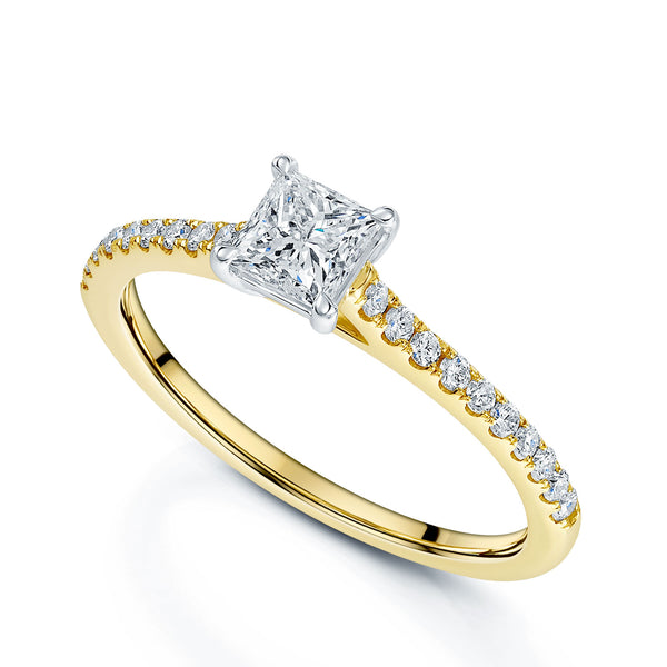 Berry's 18ct Yellow Gold Princess Cut Diamond Ring With Diamond Shoulders - Berry's Jewellers