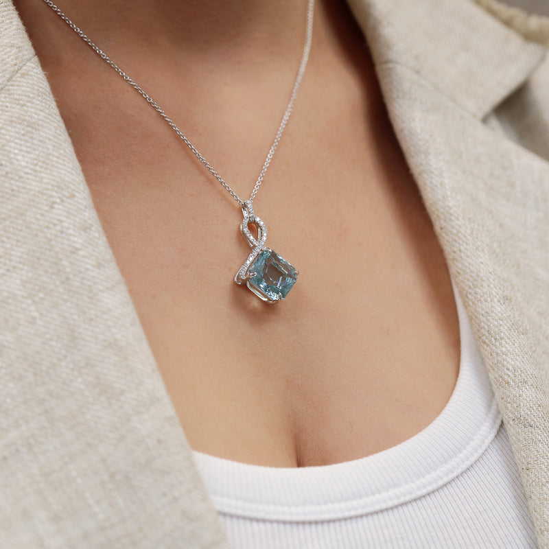 Berry's 18ct White Gold Cushion Aquamarine And Diamond Pendant - Berry's Jewellers