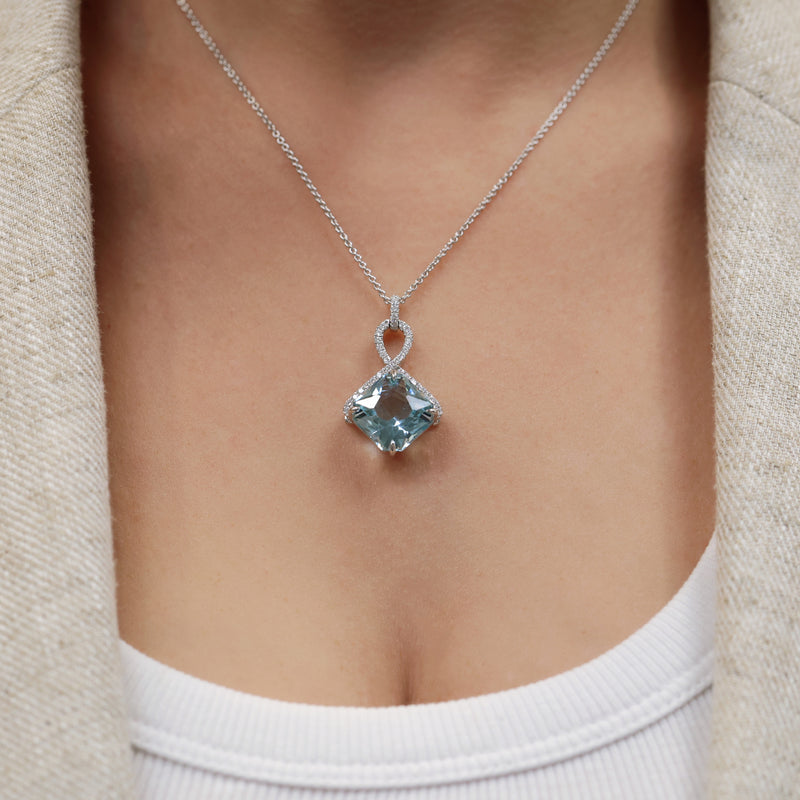 Berry's 18ct White Gold Cushion Aquamarine And Diamond Pendant - Berry's Jewellers