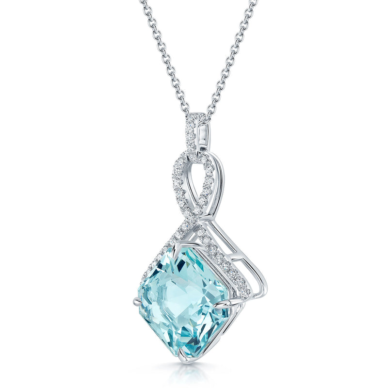 Berry's 18ct White Gold Cushion Aquamarine And Diamond Pendant - Berry's Jewellers