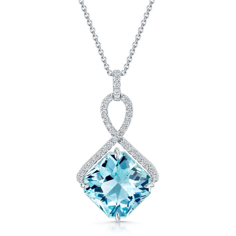 Berry's 18ct White Gold Cushion Aquamarine And Diamond Pendant - Berry's Jewellers