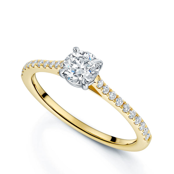 Berry's 18ct Yellow Gold GIA Certified Round Brilliant Cut Diamond Ring With Diamond Set Shoulders - Berry's Jewellers