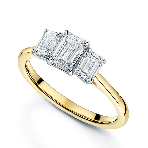 Berry's 18ct Yellow Gold GIA Emerald Cut Three Stone Diamond Ring - Berry's Jewellers