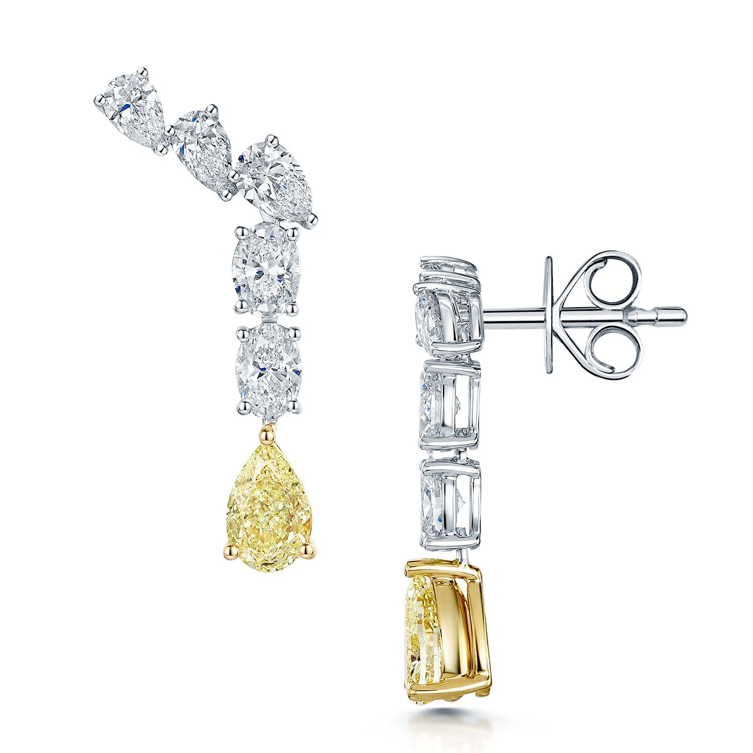 Berry's 18ct White And Yellow Gold Graduated Pear And Oval Diamond Drop Earrings - Berry's Jewellers