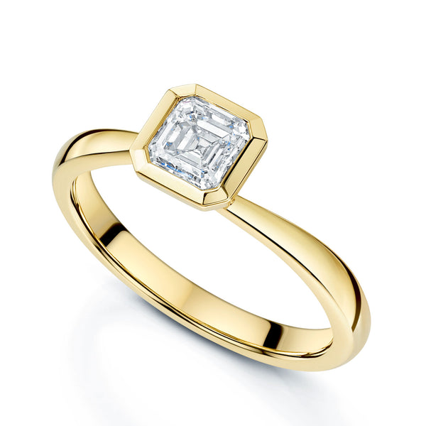 Berry's 18ct Yellow Gold Asscher Cut Horizontal Rub Over Set Ring - Berry's Jewellers
