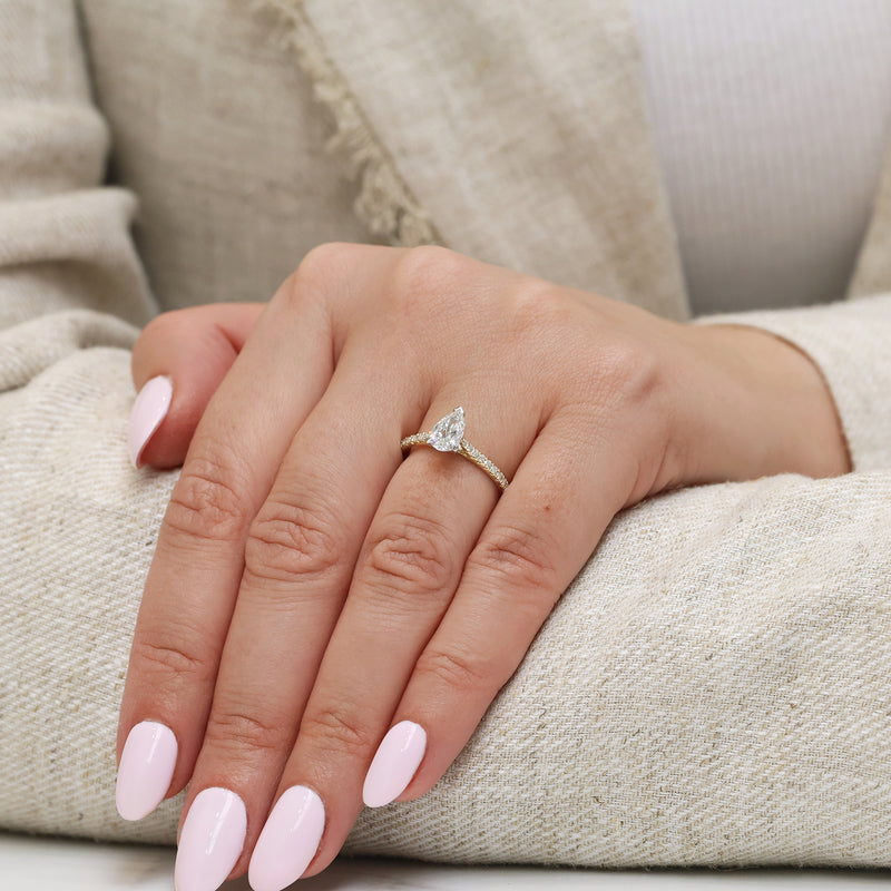 Berry's 18ct Yellow Gold GIA Certificated Pear Cut Diamond Solitaire Ring With Diamond Shoulders - Berry's Jewellers