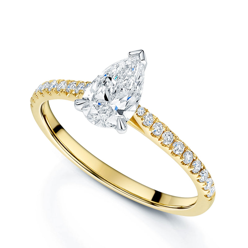 Berry's 18ct Yellow Gold GIA Certificated Pear Cut Diamond Solitaire Ring With Diamond Shoulders - Berry's Jewellers