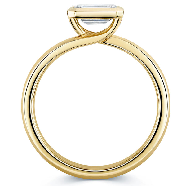 Berry's 18ct Yellow Gold Emerald Cut Horizontal Rub Over Set Ring - Berry's Jewellers