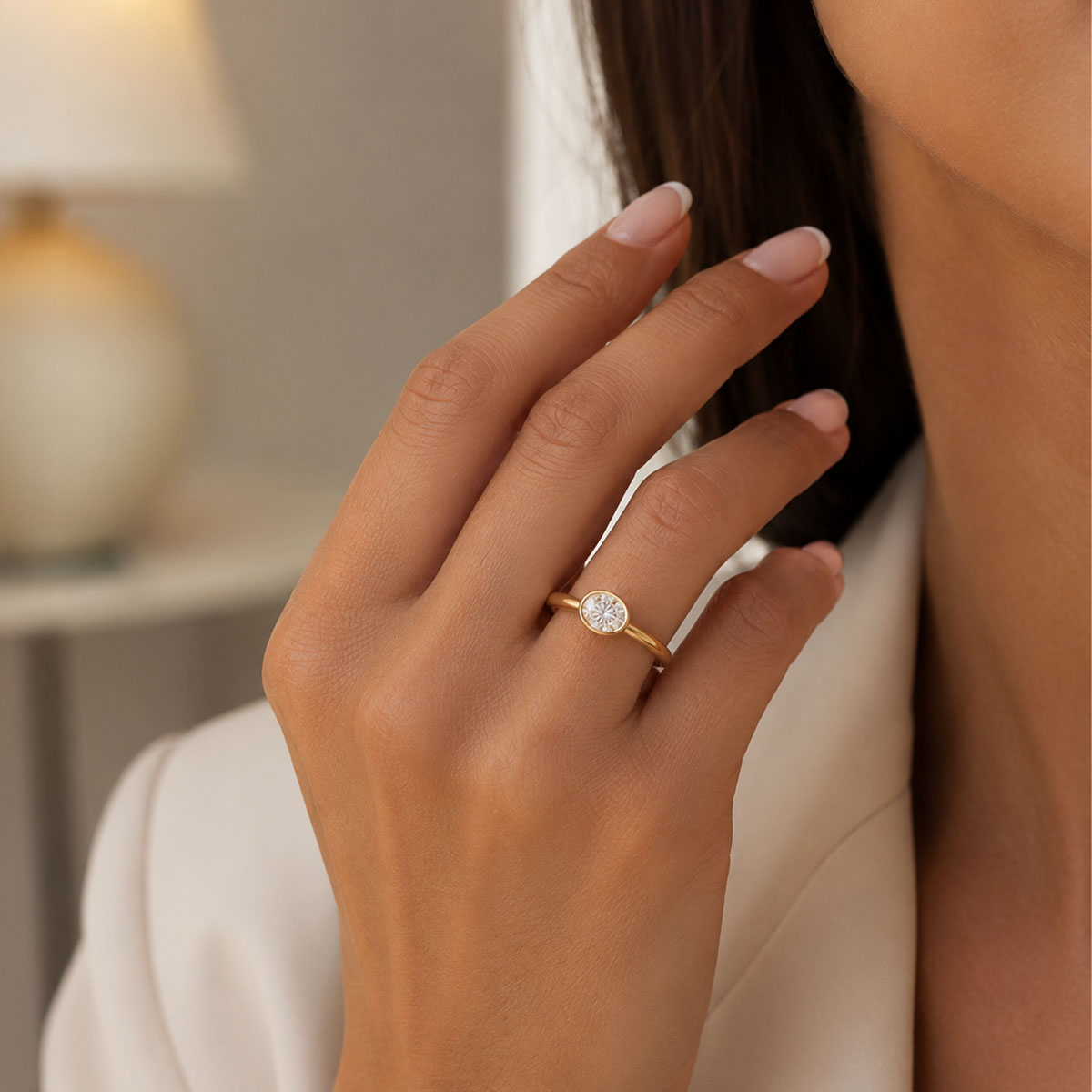 18ct Yellow Gold Oval Cut Horizontal Rub Over Set Ring