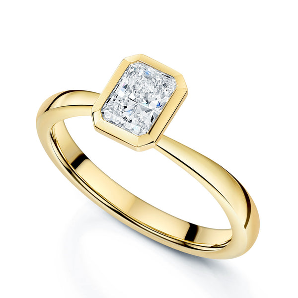 Berry's 18ct Yellow Gold Radiant Cut Horizontal Rub Over Set Ring - Berry's Jewellers