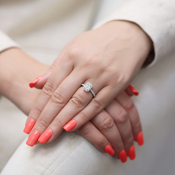 Berry's Platinum GIA Certificated Emerald Cut Diamond Halo Ring With Diamond Shoulders - Berry's Jewellers