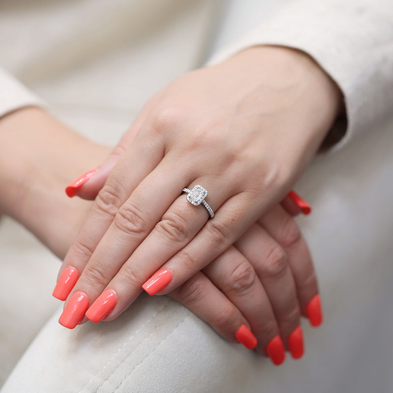 Berry's Platinum GIA Certificated Emerald Cut Diamond Halo Ring With Diamond Shoulders - Berry's Jewellers