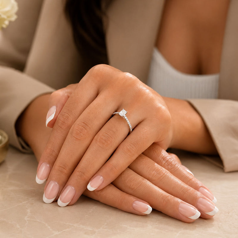 Platinum GIA Certificated Emerald Cut Diamond Ring With Diamond Shoulders