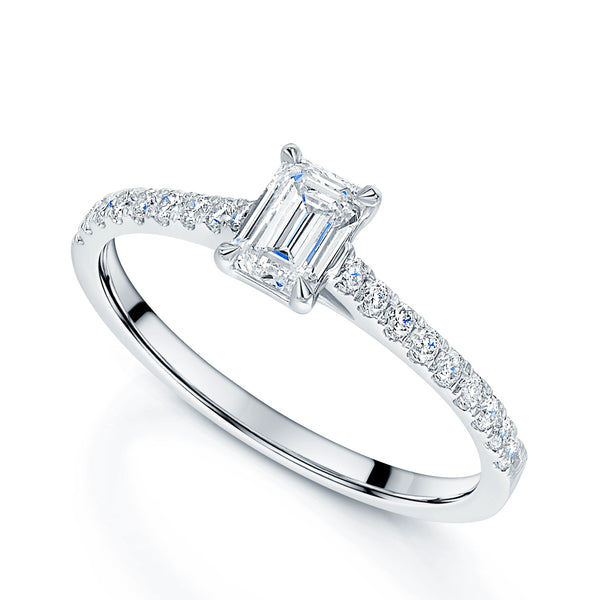 Berry's Platinum GIA Certificated Emerald Cut Diamond Ring With Diamond Shoulders - Berry's Jewellers