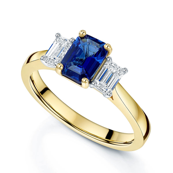 18ct Yellow Gold Sapphire And Diamond Three Stone Ring