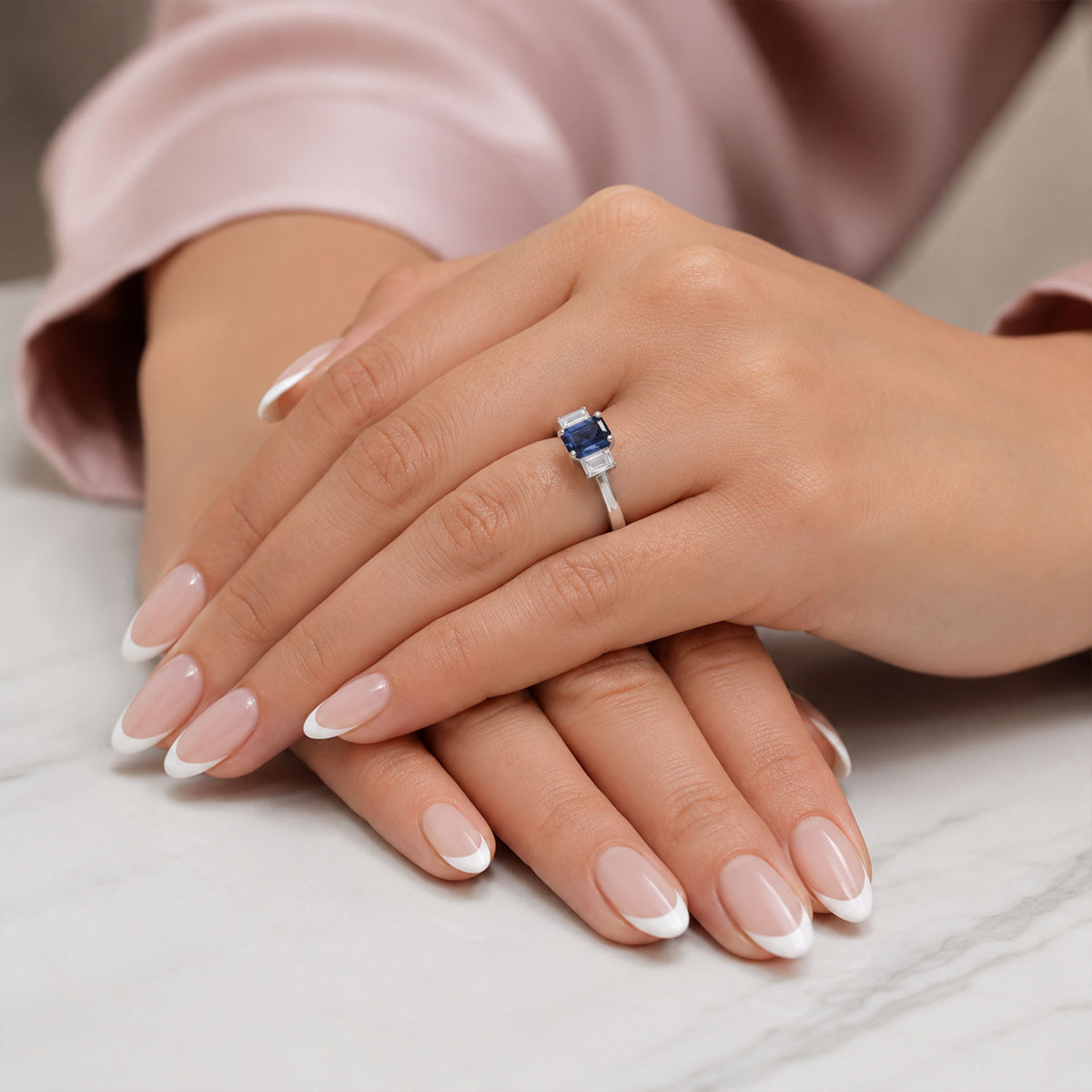Platinum Sapphire And Diamond Three Stone Ring