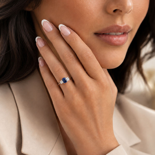 Platinum Sapphire And Diamond Three Stone Ring