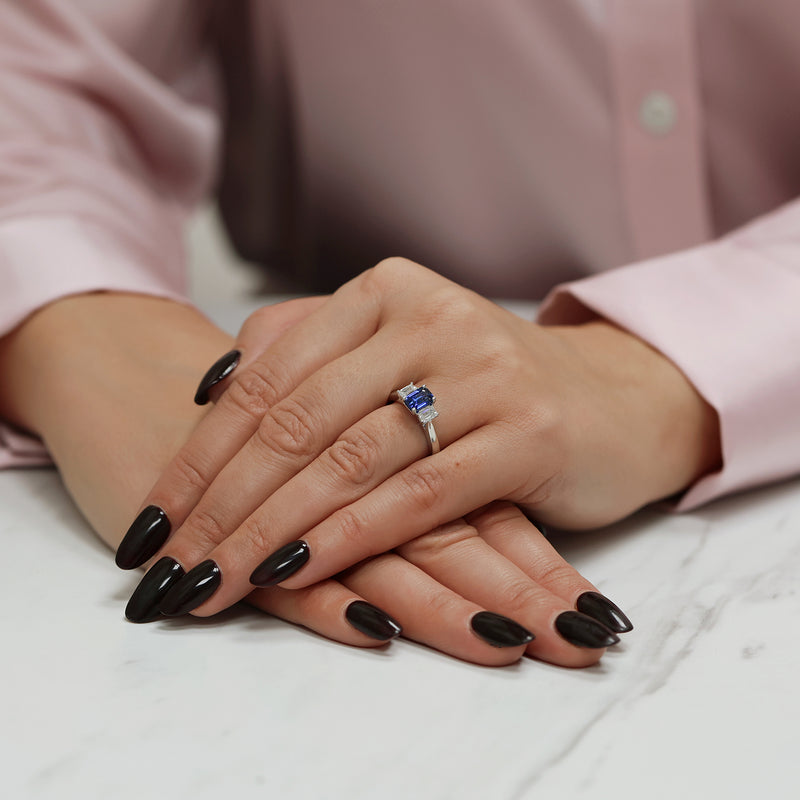 Platinum Sapphire And Diamond Three Stone Ring