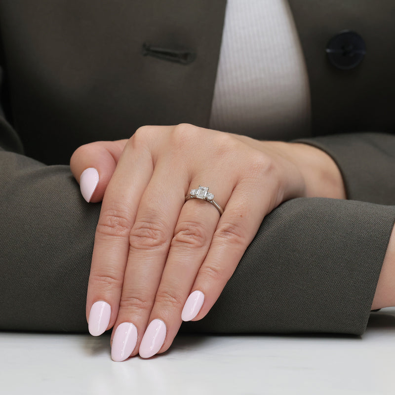 Berry's Platinum Emerald Cut And Round Brilliant Cut Diamond Three Stone Ring - Berry's Jewellers