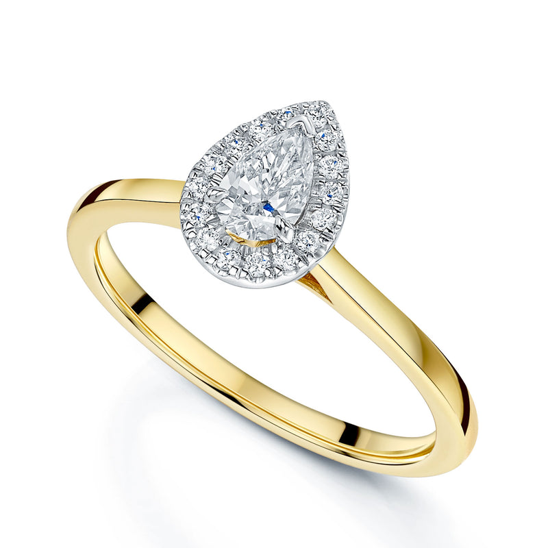 Berry's 18ct Yellow Gold GIA Certificated Pear Cut Diamond Halo Ring - Berry's Jewellers