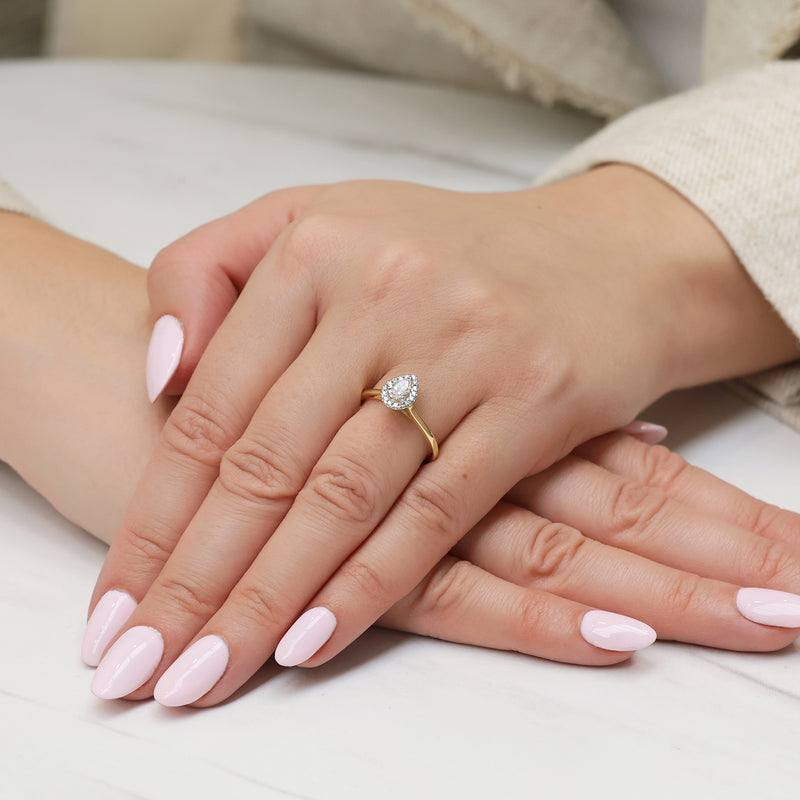 Berry's 18ct Yellow Gold GIA Certificated Pear Cut Diamond Halo Ring - Berry's Jewellers