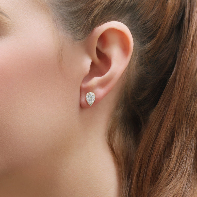 Berry's 18ct Yellow Gold GIA Certificated Pear Cut Diamond Halo Stud Earrings - Berry's Jewellers