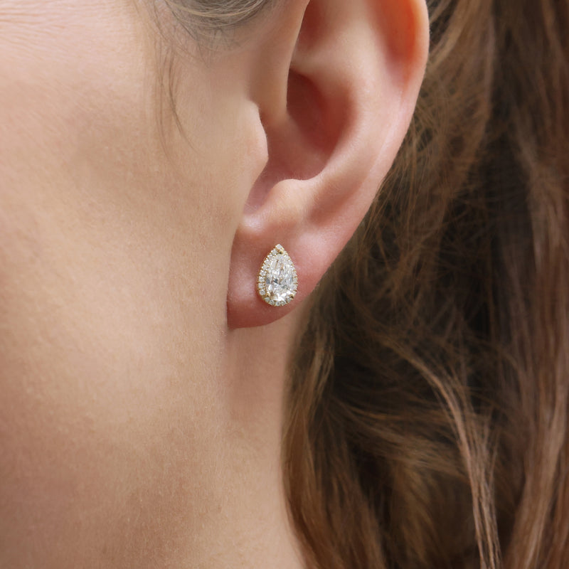 Berry's 18ct Yellow Gold GIA Certificated Pear Cut Diamond Halo Stud Earrings - Berry's Jewellers
