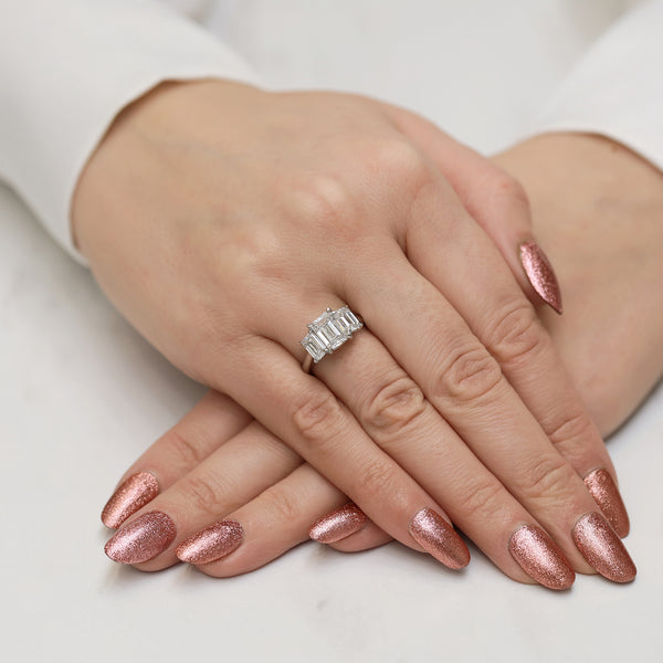 Platinum GIA Certificated Emerald Cut Diamond Three Stone Ring