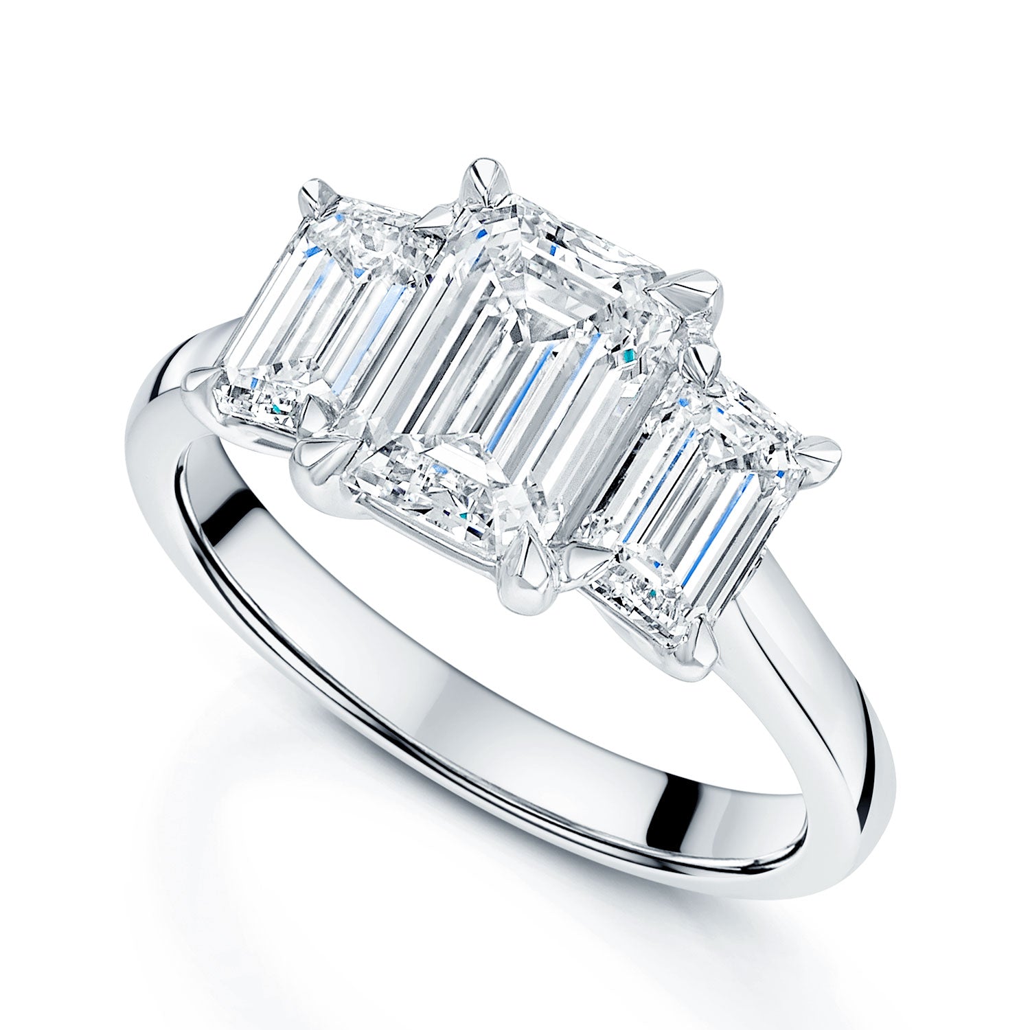 Berry's Platinum GIA Certificated Emerald Cut Diamond Three Stone Ring - Berry's Jewellers