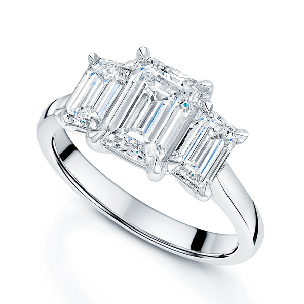 Platinum GIA Certificated Emerald Cut Diamond Three Stone Ring