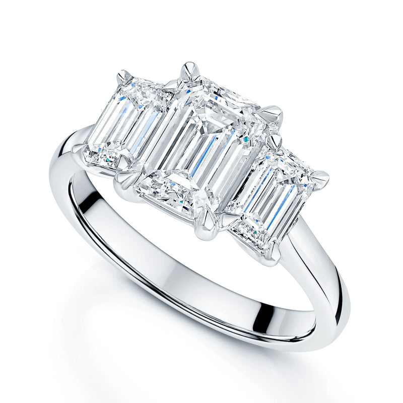 Platinum GIA Certificated Emerald Cut Diamond Three Stone Ring