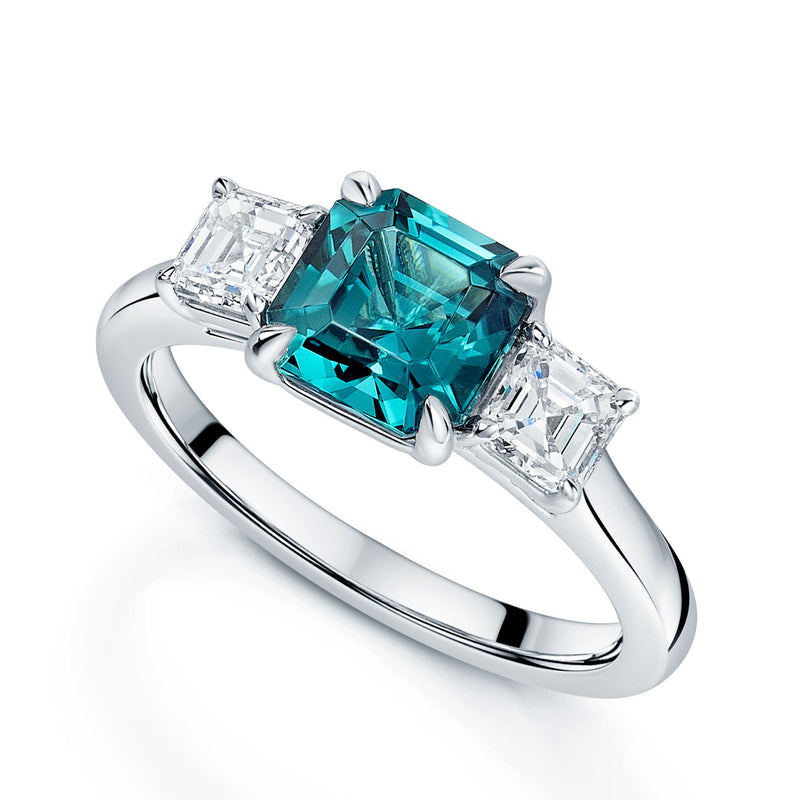 Berry's Platinum Asscher Cut Green Tourmaline & Diamond Three Stone Ring - Berry's Jewellers