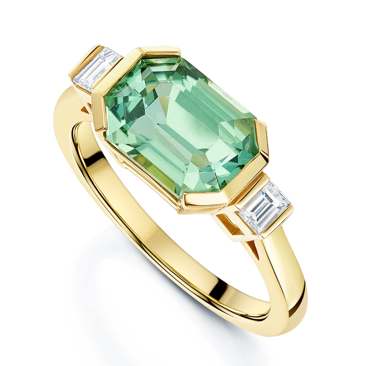 Berry's 18ct Yellow Gold Mint Tourmaline and Diamond Three Stone Ring - Berry's Jewellers