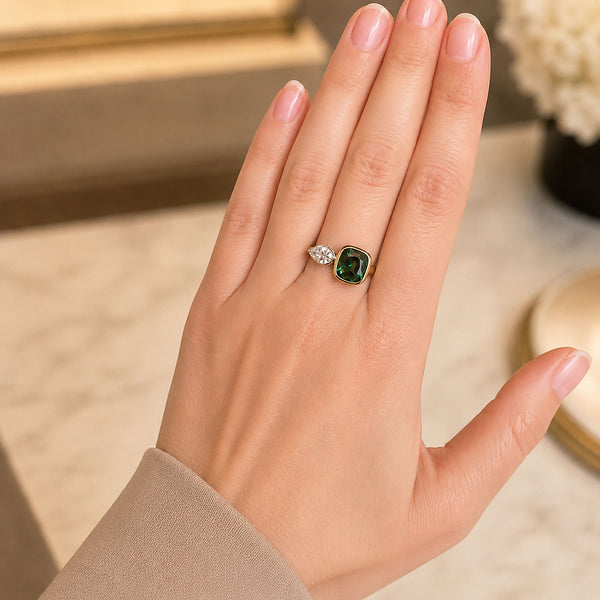 Berry's 18ct Yellow and White Gold Toi et Moi Diamond and Green Tourmaline Ring - Berry's Jewellers