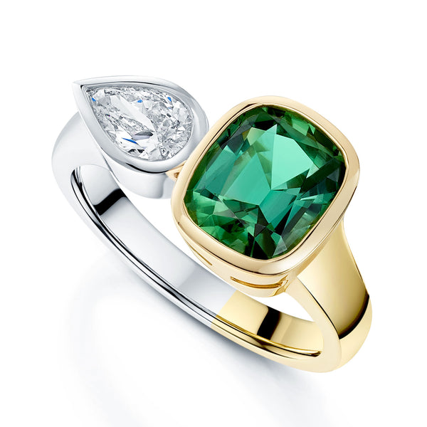Berry's 18ct Yellow and White Gold Toi et Moi Diamond and Green Tourmaline Ring - Berry's Jewellers