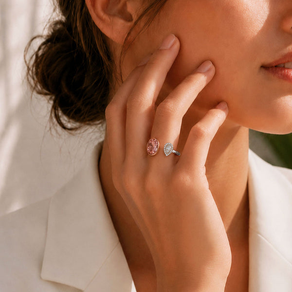 Berry's Platinum and 18ct Rose Gold Toi et Moi Oval Malayan Garnet and Diamond Dress Ring - Berry's Jewellers