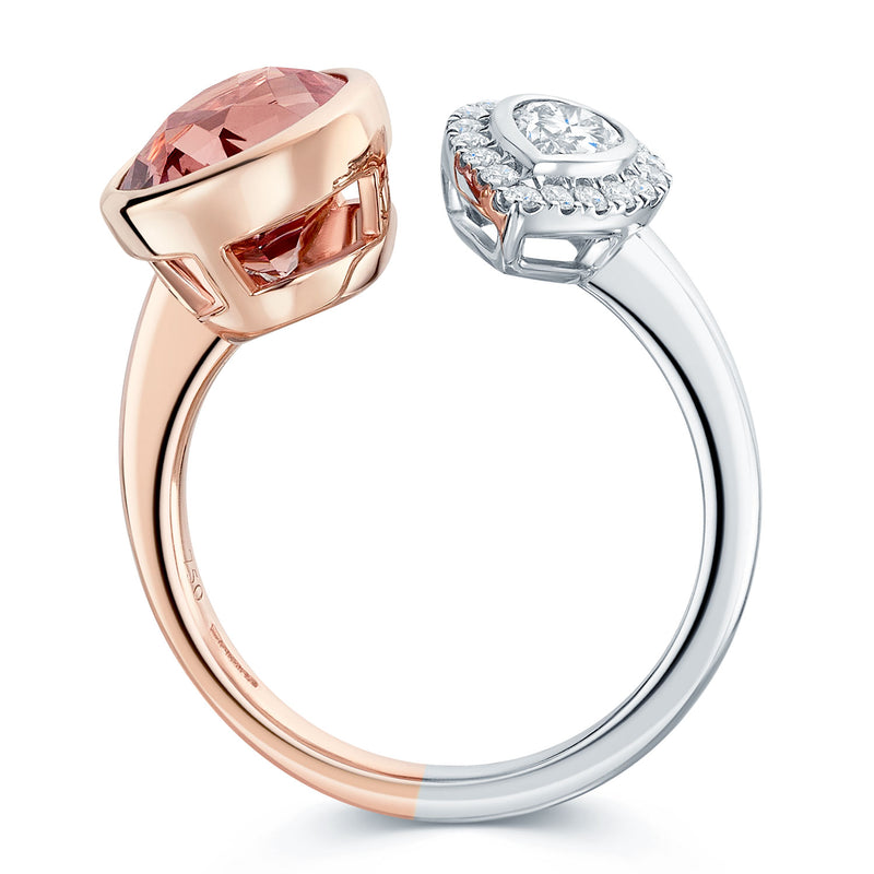 Berry's Platinum and 18ct Rose Gold Toi et Moi Oval Malayan Garnet and Diamond Dress Ring - Berry's Jewellers