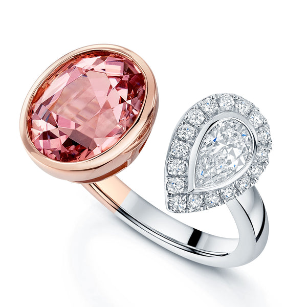 Berry's Platinum and 18ct Rose Gold Toi et Moi Oval Malayan Garnet and Diamond Dress Ring - Berry's Jewellers