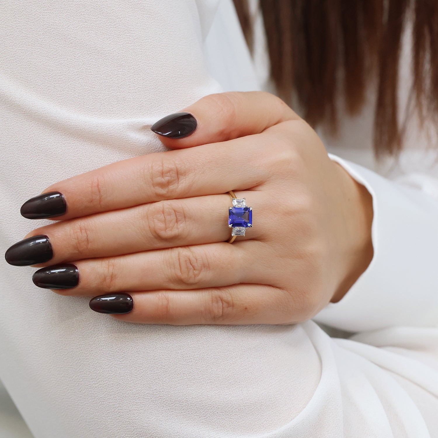 Berry's 18ct Yellow Gold Emerald Cut Tanzanite And Diamond Three Stone Ring - Berry's Jewellers